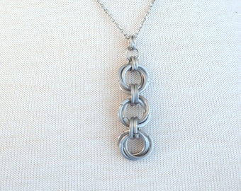 Stainless Steel Classic Everyday Chainmail Drop Necklace, Handmade Square Stainless Wire Mobius Necklace for Men or Women