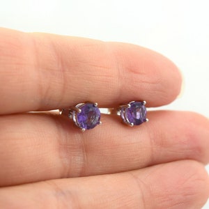 Amethyst Stud Earrings, 4mm or 6mm Sterling Silver Amethyst Gemstone Minimalist Jewelry