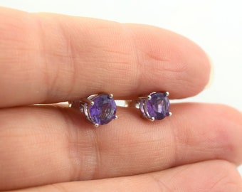 Amethyst Stud Earrings, 4mm or 6mm Sterling Silver Amethyst Gemstone Minimalist Jewelry