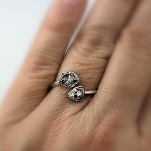 Raw Meterorite and Pyrite Silver Bezel Adjustable Ring, 925 Sterling Silver Rough Meteorite and Pyrite Gemstone Jewelry, CHOOSE YOUR RING