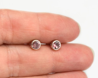 Faceted Tourmaline Silver Bezel Stud Earrings, 925 Sterling Silver Tourmaline Gemstone Minimalist Jewelry, CHOOSE your EARRINGS