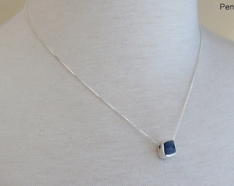 Raw Blue Sapphire Sterling Silver Necklace, Rough Sapphire Gemstone Pendant Gift for Her or Him, CHOOSE YOUR PENDANT