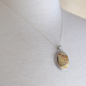 Large Sterling Silver Picture Jasper Necklace, Silver Jasper Gemstone Layering Necklace, CHOOSE YOUR PENDANT