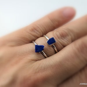 Lapis Lazuli Silver Prong or Bezel Minimalist Stackable Solitaire Ring, 925 Sterling Silver Lapis Solitaire Gemstone Jewelry