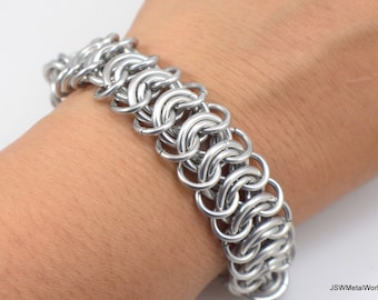 Pulsera de malla metálica de aluminio con diseño de escamas de rey para hombre o mujer, pulsera de malla metálica unisex