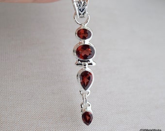 Faceted Garnet Sterling Silver Drop Necklace, Elegant Garnet Gemstone Pendant with 20 Inch Chain Gift for Her