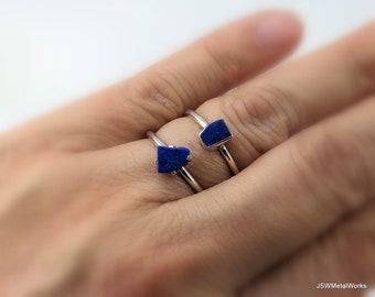 Lapis Lazuli Silver Prong or Bezel Minimalist Stackable Solitaire Ring, 925 Sterling Silver Lapis Solitaire Gemstone Jewelry
