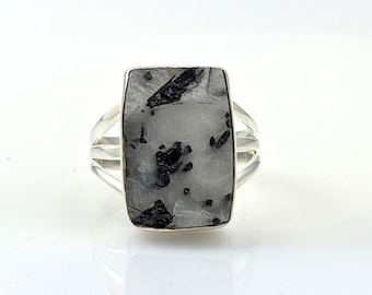 Raw Black Tourmaline in Quartz Silver Bezel Ring, 925 Sterling Silver Rough Tourmaline Gemstone Jewelry, CHOOSE YOUR RING