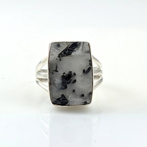 Raw Black Tourmaline in Quartz Silver Bezel Ring, 925 Sterling Silver Rough Tourmaline Gemstone Jewelry, CHOOSE YOUR RING