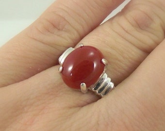 Anillo de plata de ley con cornalina, anillo ovalado de plata con cornalina para mujer, talla 7