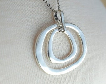 Large Pewter Loopy Pendant on Stainless Steel Cable Chain Necklace, Gift under 30