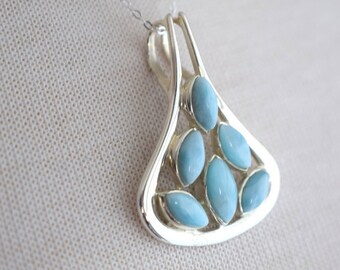 Silver Teardrop Marquise Larimar Necklace, Silver Larimar Pendant Gift for Men or Women