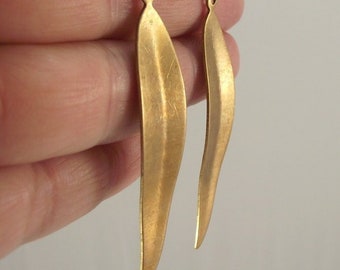 Vintage Long Bronze Leaf Earrings, Antiqued Woodland Jewelry, Fall Wedding Bridesmaid Gift