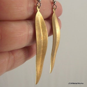 Vintage Long Bronze Leaf Earrings, Antiqued Woodland Jewelry, Fall Wedding Bridesmaid Gift image 1