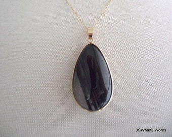 Lujoso collar de ágata negra en forma de lágrima, 45 cm (18 pulgadas), chapado en oro de 14 quilates, pieza única.