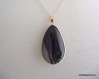 Luxurious Black Teardrop Agate Necklace, 18 Inch 14kt Gold Filled Necklace, OOAK Jewelry