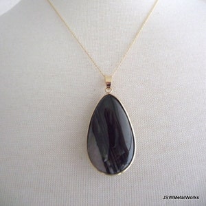 Luxuriöse schwarze Teardrop Achat Halskette, 18-Zoll-14kt Gold Filled, OOAK Schmuck