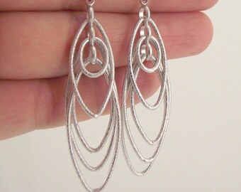 Multiple Stardust Marquise Loopy Silver Earrings, Elegant Gift Under 40