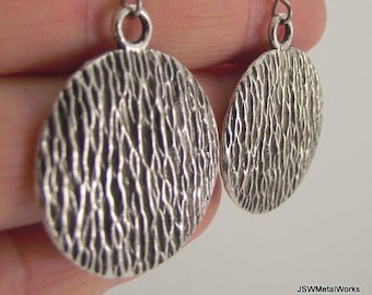 Textured Round Antiqued Silver Medallion Earrings, Round Pewter Earrings, Gift for Women under 25