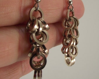 Champagne Chainmaille Aluminum Shaggy Earrings, Bronze Chain Mail Jewelry, Renaissance Faire Jewelry