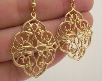 Gold Floral Filigree Earrings, Gold Filigree Jewelry, Gift for Her, Gift for Women under 25