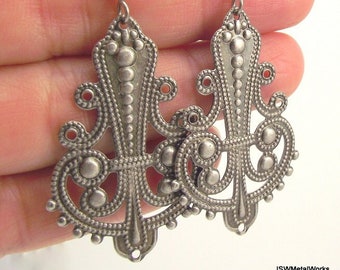 Ornate Antiqued Silver Moroccan Drop Earrings, Fancy Silver Earrings Gift for Women