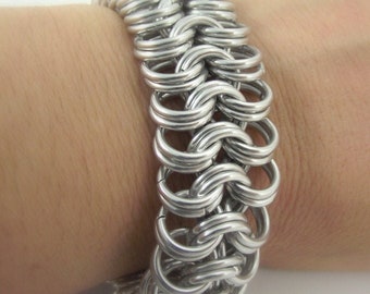 Bold Silver King's Maille Men's or Women's Chunky Aluminum Bracelet, Unisex Chainmail Bracelet, MADE TO ORDER, Gift for Him or Her