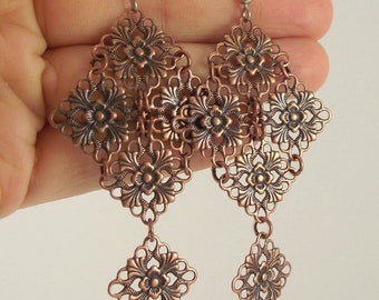 Medium Antiqued Copper Chandelier Earrings, Bride Jewelry Bridesmaid Gift, Gift for Her