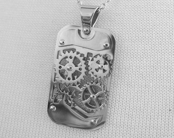 Moderne Steampunk Edelstahl Zahnrad Halskette, Geschenk für Sie und Ihn, Steampunk Halskette