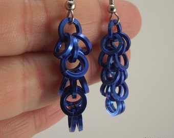 Cobalt Blue Aluminum Square Wire Chainmaille Earrings, Aluminum Chainmail Earrings
