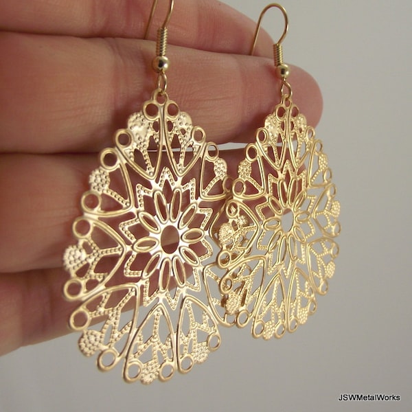 Gold Teardrop Gold Filigree Earrings, Sophisticated Bold Gold Earrings, Bridesmaid Gift for her