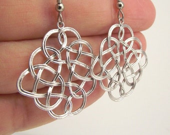 Silver Wire Knot Earrings, Unique Modern Silver Earrings, Nautical Jewelry