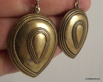 24kt Antiqued Gold Teardrop Earrings, Gold Shield Earrings, Gift for Her Under 30