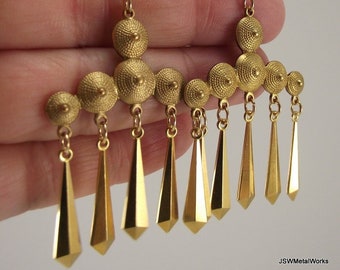 Vintage Flapper Brass Chandelier Earrings, Unique Statement Golden Earrings