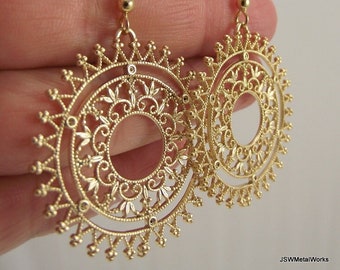 Verzierte filigrane Sunburst Ohrringe, Goldohrringe Geschenk für sie