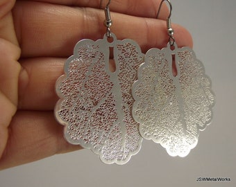 Round Leaf Skeleton Silver Earrings, Wedding Gift, Bridesmaid Gift, Gift for her under 20