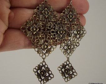 Antiqued Gold Filigree Chandelier Earrings, Gold Jewelry Gift for Bride or Bridesmaid
