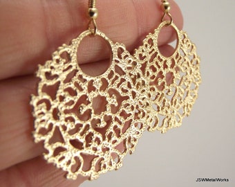 Round Gold Medallion Filigree Earrings, Intricate Gold Earrings Bridesmaid Gift for her