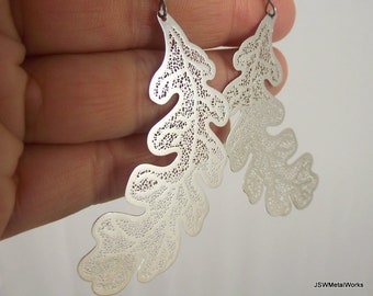 Long Silver Leaf Skeleton Earrings, Fall Wedding Gift for Bride or Bridesmaid Under 20