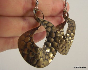 Large Textured Brass Infinity Earrings, Gift for Her Under 30