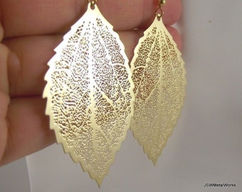 Medium Golden Leaf Skeleton Earrings, Gold Earrings Gift for Her under 20, Fall Wedding Jewelry