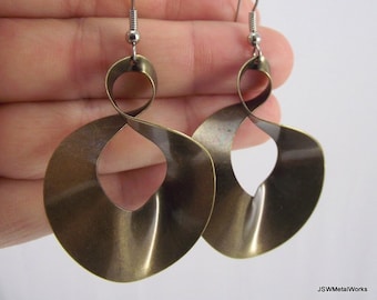 Large Antiqued Brass Infinity Earrings, Gift for Her under 25