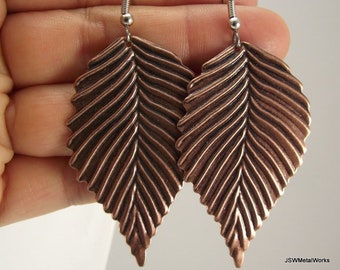 Antiqued Copper Leaf Earrings, Gift under 20, Woodland Fall jewelry fashion