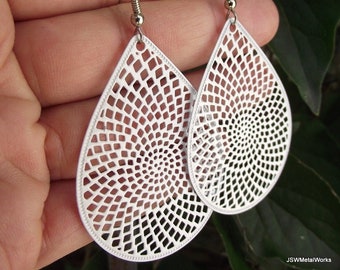 Medium White Disco Teardrop Earrings, White Jewelry Unique Gift for Her, Bridesmaids Wedding Gifts