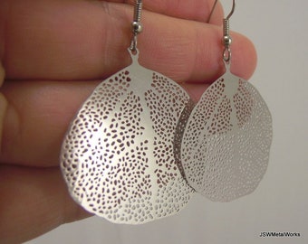 Medium Smooth Round Leaf Skeleton Earrings, Silver Earrings, Gardener Plant Lover Gift, Gift for Her