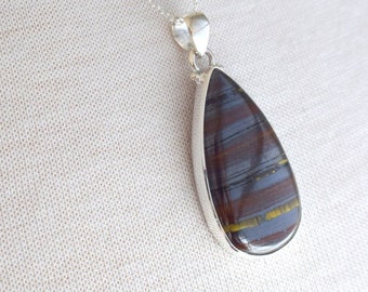 Sterling Silver Teardrop Iron Tiger Necklace, Teardrop Silver Gemstone Pendant, Layering Necklace Gift for Women or Men