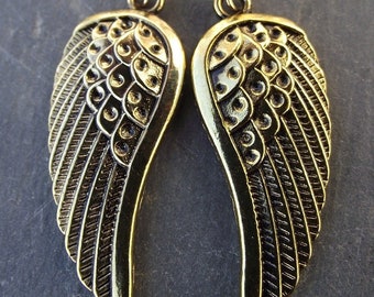 Golden Guardian Angel Wing Earrings, Steampunk Gold Wing Earrings Gift for Him or Her