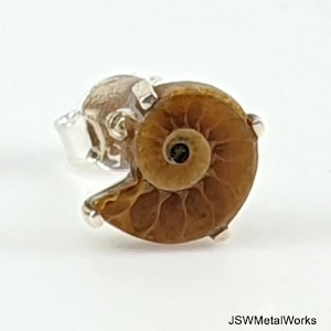 Small Ammonite Stud Earrings, 925 Sterling Silver Ammonite Fossil Minimalist Nature Jewelry