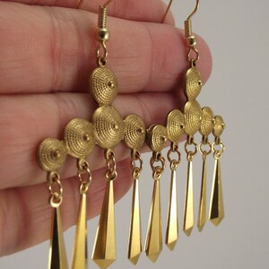 Vintage Flapper Brass Chandelier Earrings, Unique Statement Golden Earrings image 3