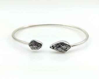 Raw Meteorite Silver Bracelet Cuff, Sterling Silver Rough Double Meteorite Gemstone Jewelry, CHOOSE YOUR BRACELET